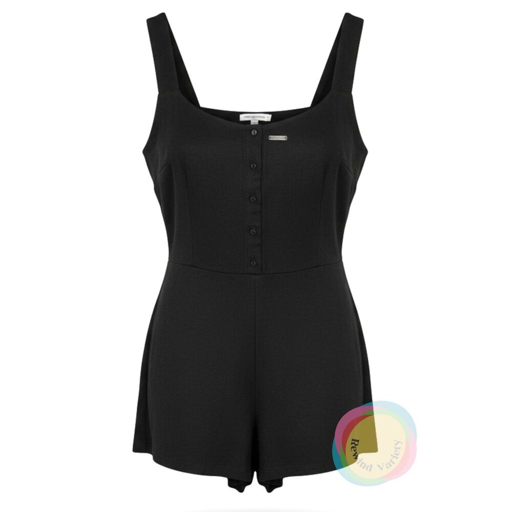 NWT Abercrombie & Fitch Black Linen Romper Medium Pockets